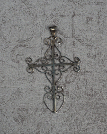 Vintage Mid-Century Taxco Sterling Silver Scrollwork Cross Pendant Pendant - GlamGram NYC