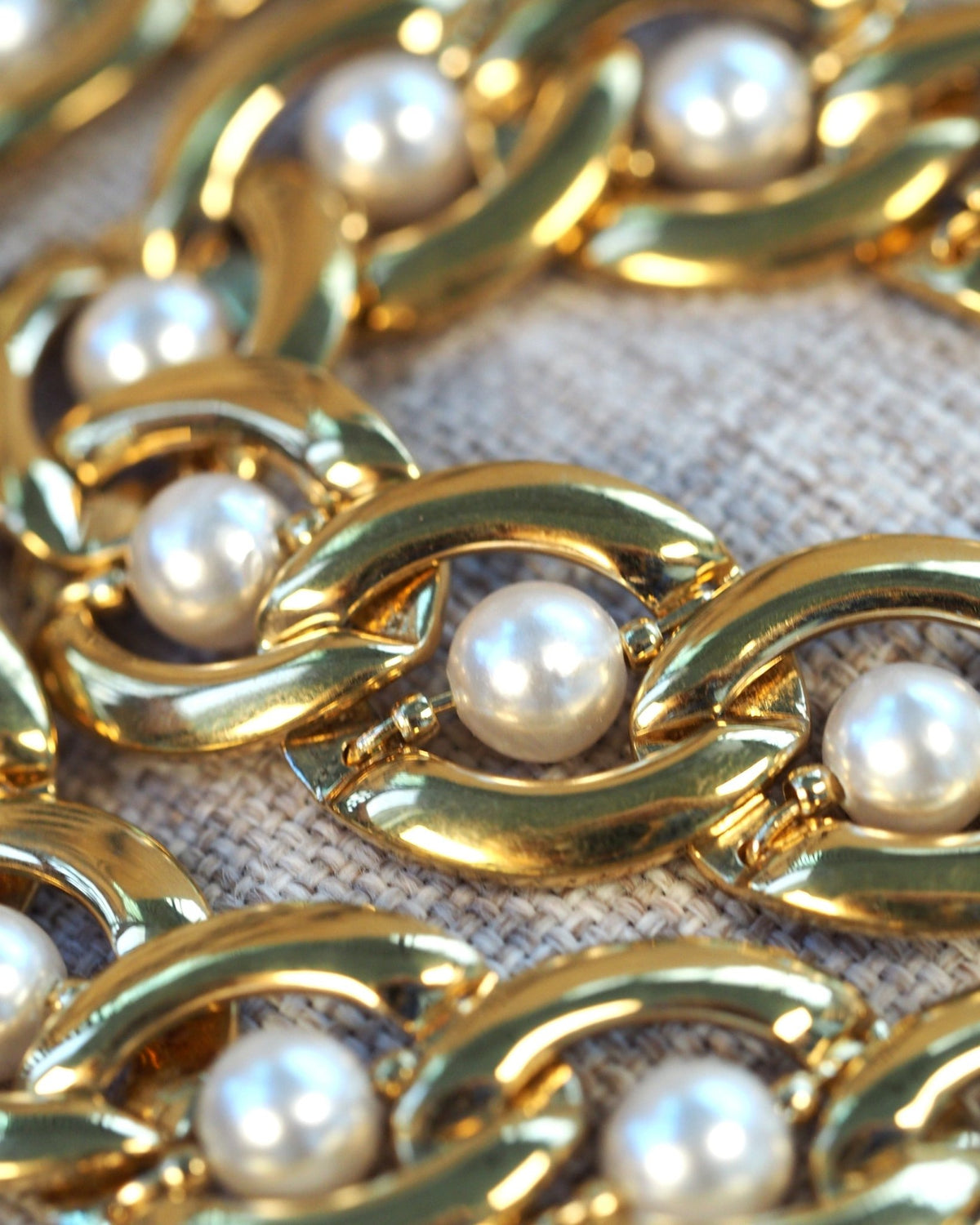 Vintage Napier Pearl Necklace, Faux Pearl Collar Gold Tone 16 Inch, Signed Chunky Link Chain, Coquette Statement Gift for Her Necklace - GlamGram NYC