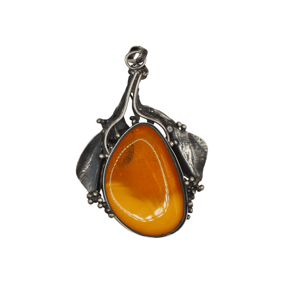 Vintage Polish Baltic Amber Leaf Pendant Warsaw 800 Silver Pendant - GlamGram NYC