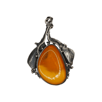 Vintage Polish Baltic Amber Leaf Pendant Warsaw 800 Silver Pendant - GlamGram NYC