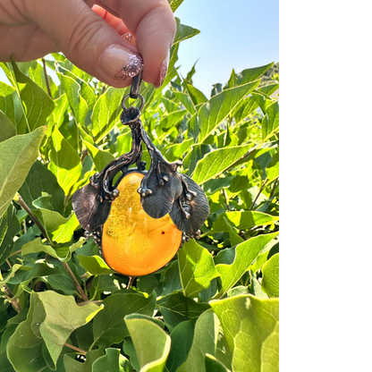 Vintage Polish Baltic Amber Leaf Pendant Warsaw 800 Silver Pendant - GlamGram NYC