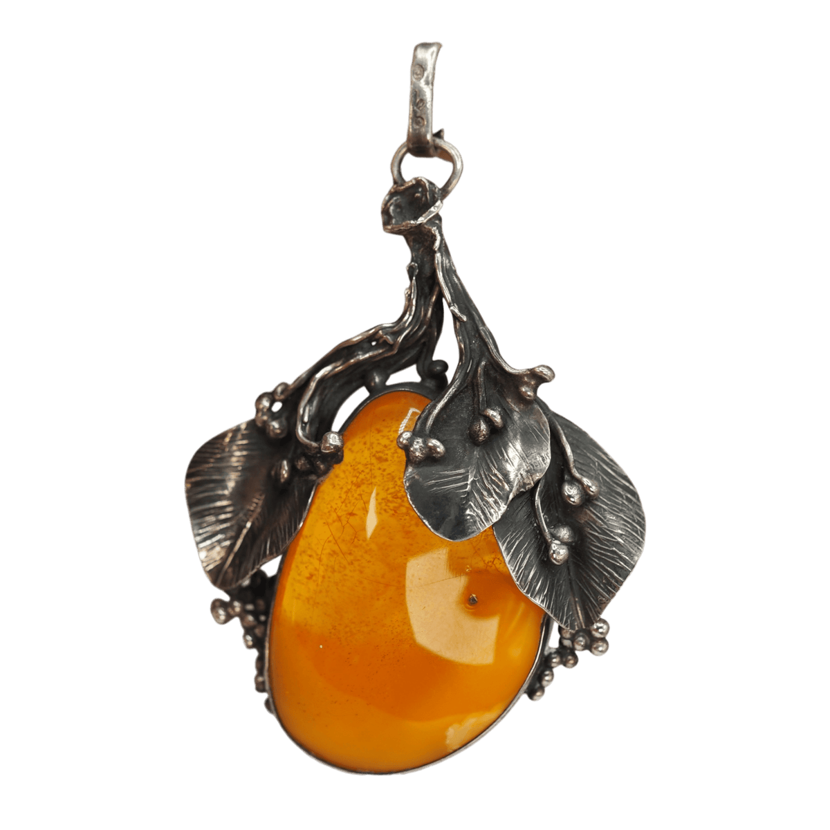 Vintage Polish Baltic Amber Leaf Pendant Warsaw 800 Silver Pendant - GlamGram NYC