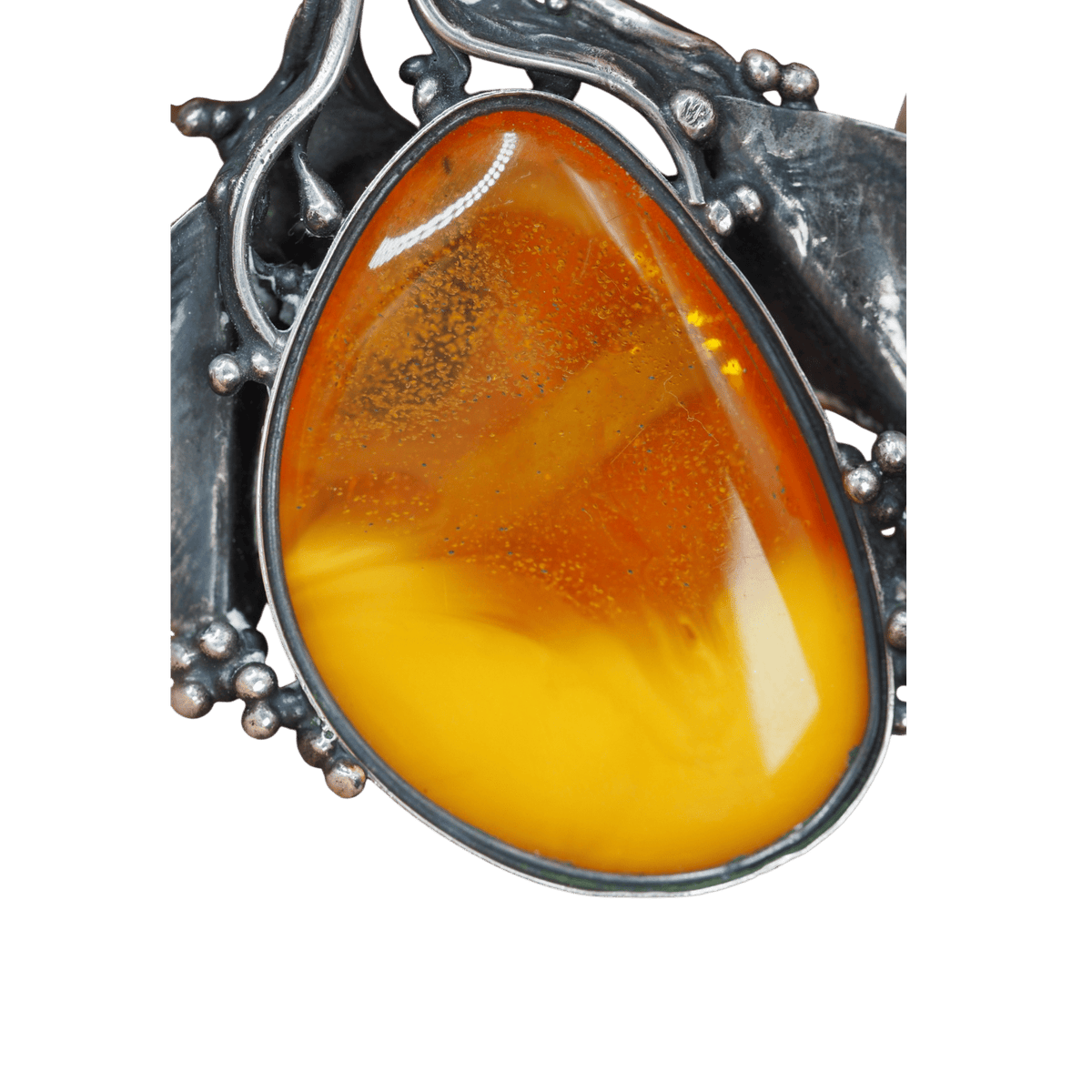 Vintage Polish Baltic Amber Leaf Pendant Warsaw 800 Silver Pendant - GlamGram NYC