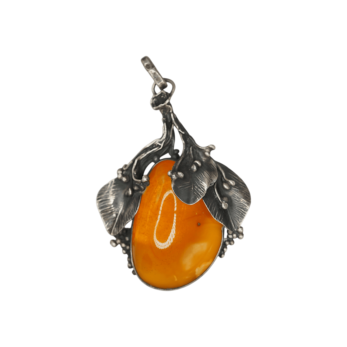 Vintage Polish Baltic Amber Leaf Pendant Warsaw 800 Silver Pendant - GlamGram NYC