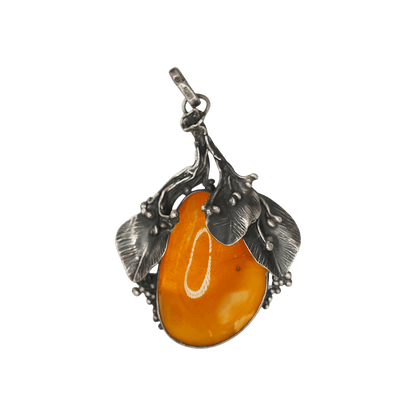 Vintage Polish Baltic Amber Leaf Pendant Warsaw 800 Silver Pendant - GlamGram NYC