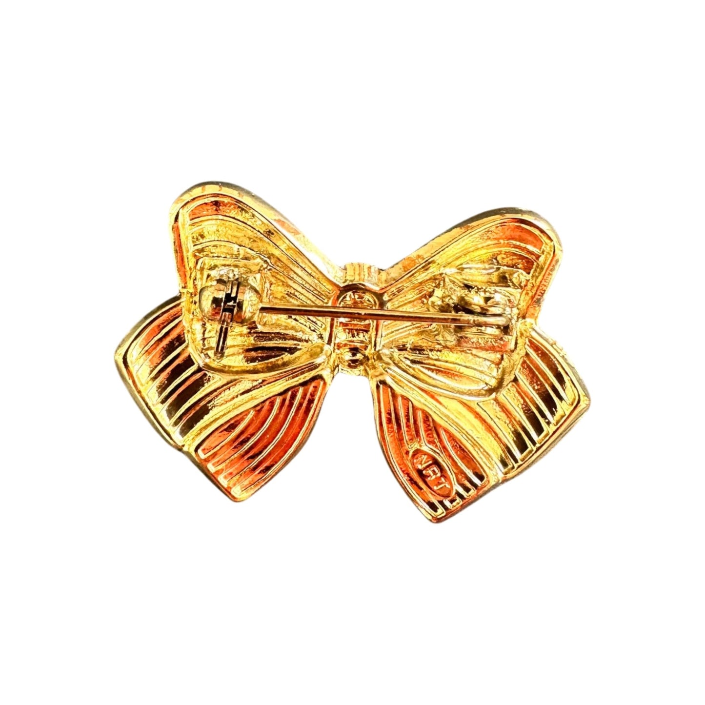 Vintage Stars and Stripes Bow Brooch Gold Tone Enamel Patriotic American Flag Jewelry Brooch - GlamGram NYC