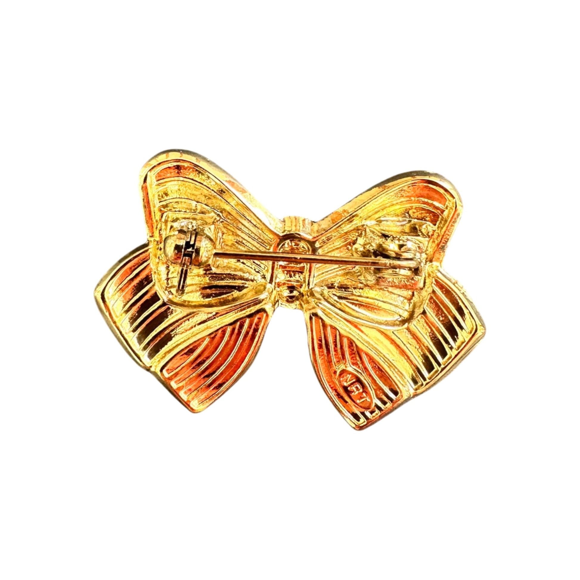 Vintage Stars and Stripes Bow Brooch Gold Tone Enamel Patriotic American Flag Jewelry Brooch - GlamGram NYC