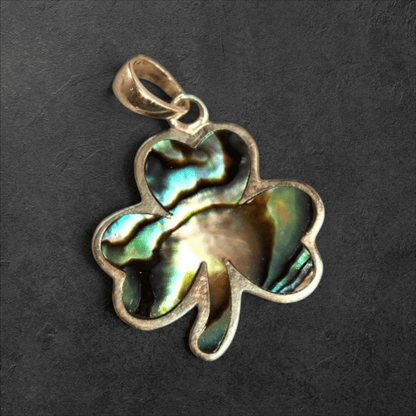 Vintage Sterling Abalone Shamrock Pendant Charm - GlamGram NYC