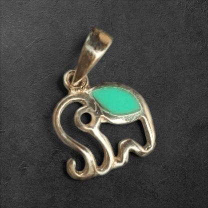 Vintage Sterling Elephant & Turquoise Pendant Charm - GlamGram NYC