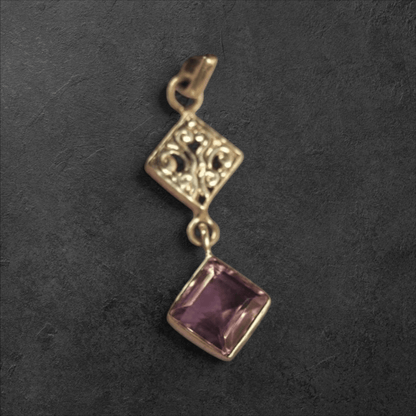 Vintage Sterling Filigree Amethyst Drop Pendant Charm - GlamGram NYC