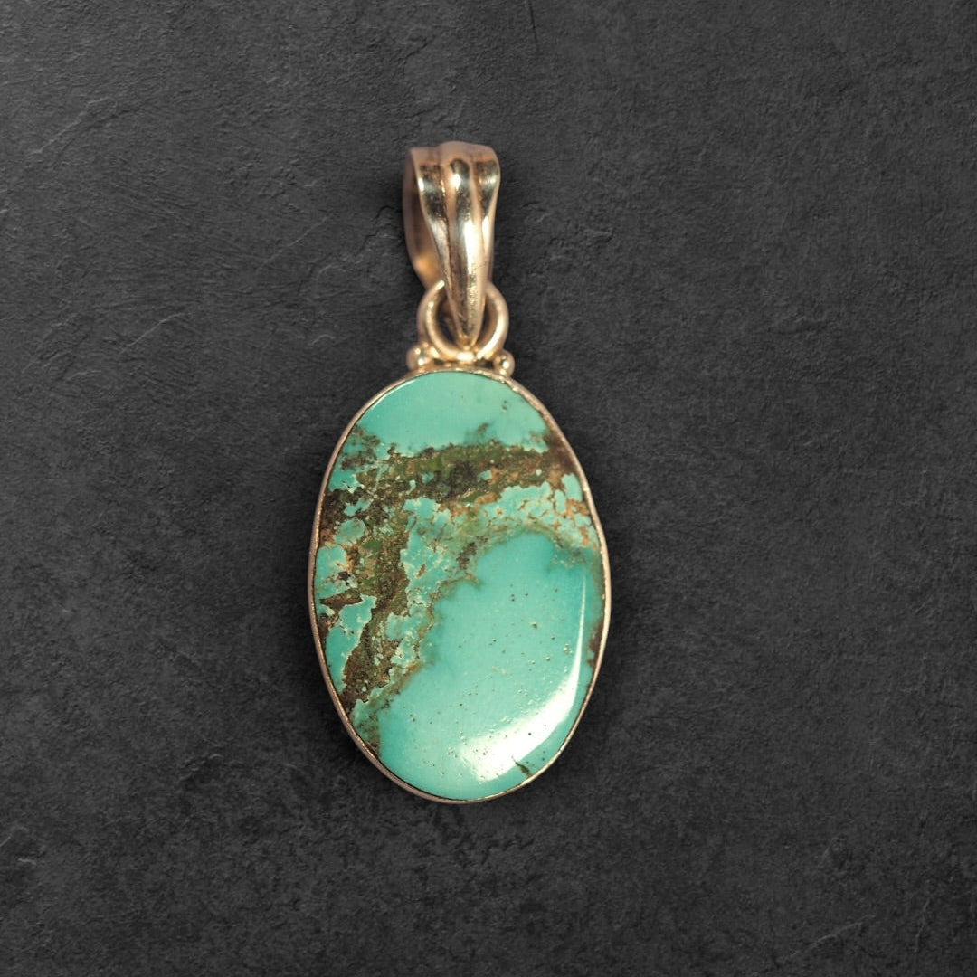 Vintage Sterling Oval Turquoise Pendant - GlamGram NYC