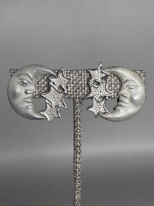 Vintage Sterling Silver Moon & Stars Clip Earrings Taxco 1980s Earrings (Clip) - GlamGram NYC
