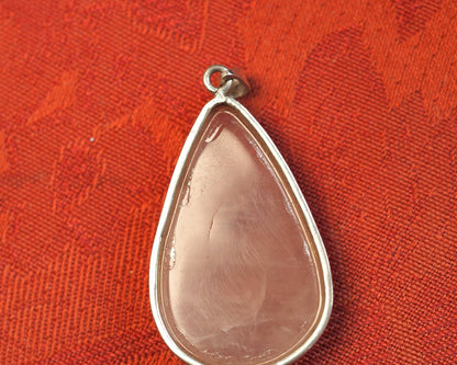 Vintage Sterling Silver Rose Quartz Teardrop Pendant 2 Inch Pendant - GlamGram NYC