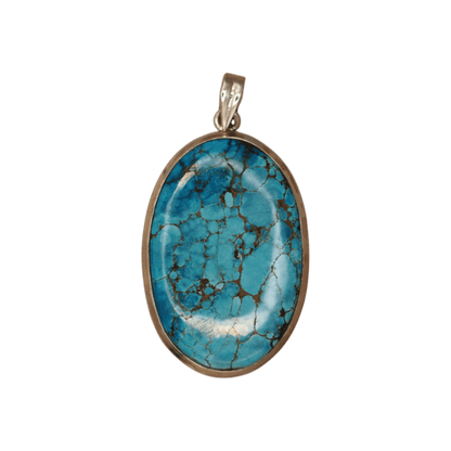 Vintage Sterling Silver Turquoise Statement Pendant with Spiderweb Matrix Pendant - GlamGram NYC