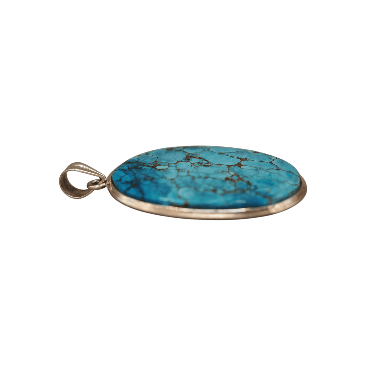 Vintage Sterling Silver Turquoise Statement Pendant with Spiderweb Matrix Pendant - GlamGram NYC