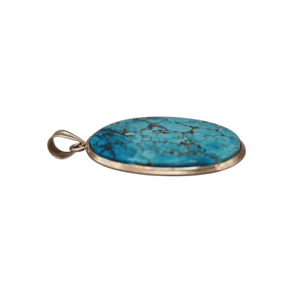 Vintage Sterling Silver Turquoise Statement Pendant with Spiderweb Matrix Pendant - GlamGram NYC