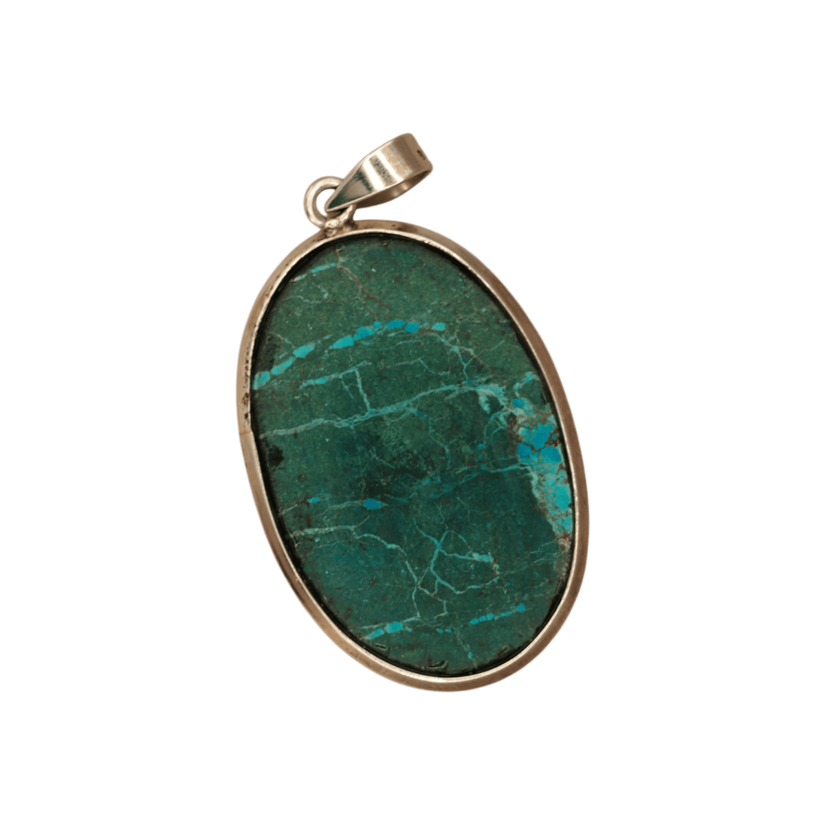 Vintage Sterling Silver Turquoise Statement Pendant with Spiderweb Matrix Pendant - GlamGram NYC