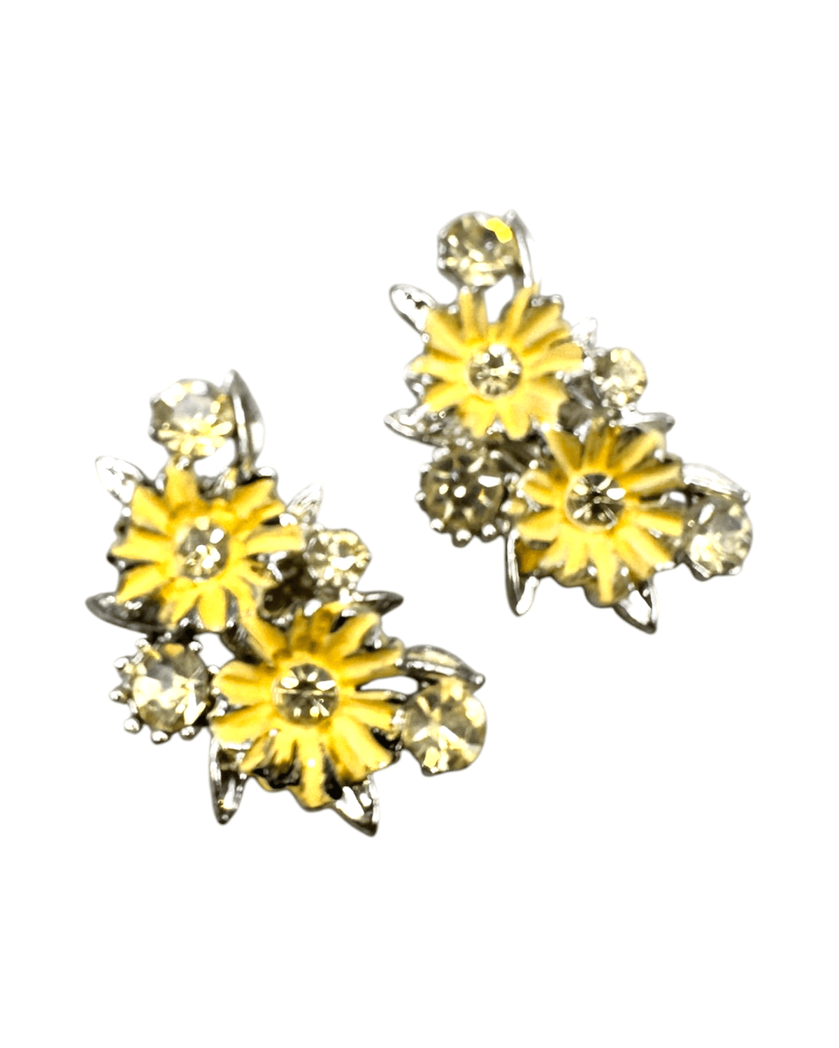 Vintage Yellow Daisy Enamel & Rhinestone Clip-On Earrings Earrings - GlamGram NYC